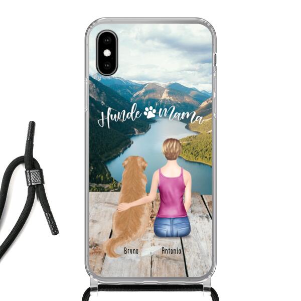 Personalisierte Handyhülle mit Band mit 1 Frau + 1 Hund/Katze - Apple