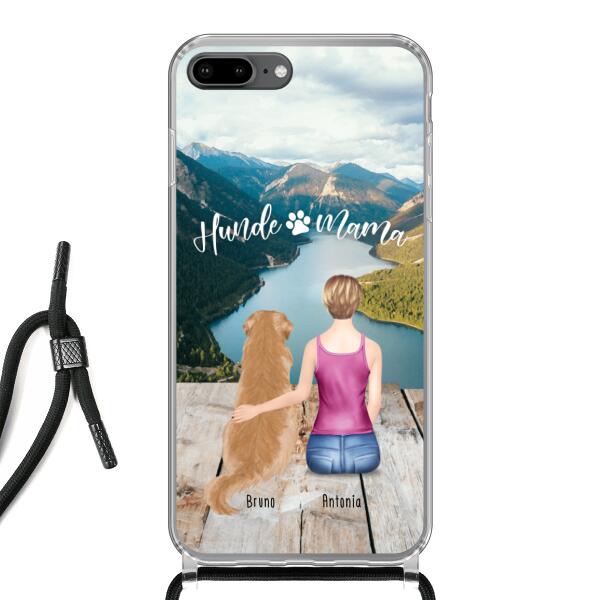 Personalisierte Handyhülle mit Band mit 1 Frau + 1 Hund/Katze - Apple