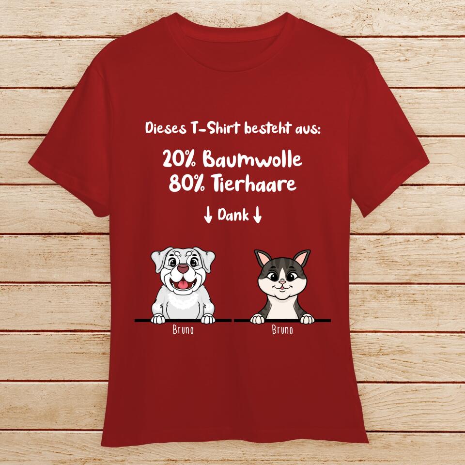 Personalisiertes T-Shirt - 20% Baumwolle - 80% Tierhaare mit 1-6 Hunden/Katzen