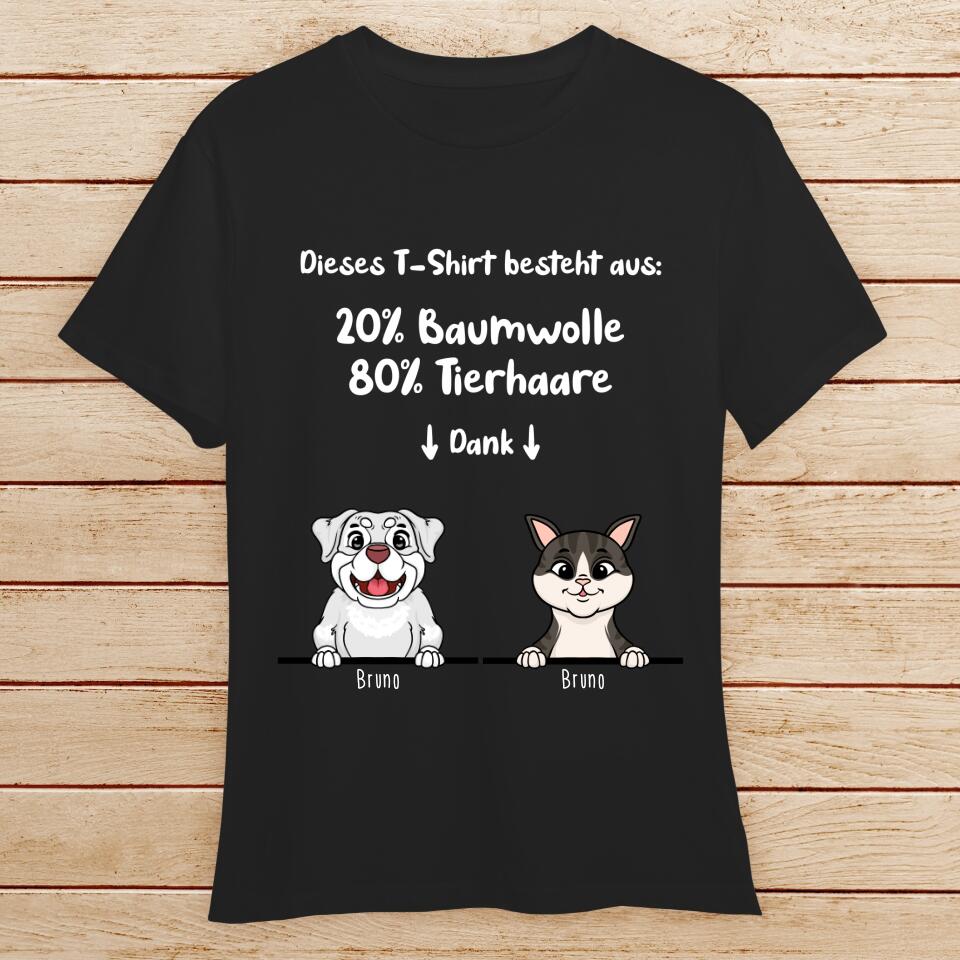 Personalisiertes T-Shirt - 20% Baumwolle - 80% Tierhaare mit 1-6 Hunden/Katzen