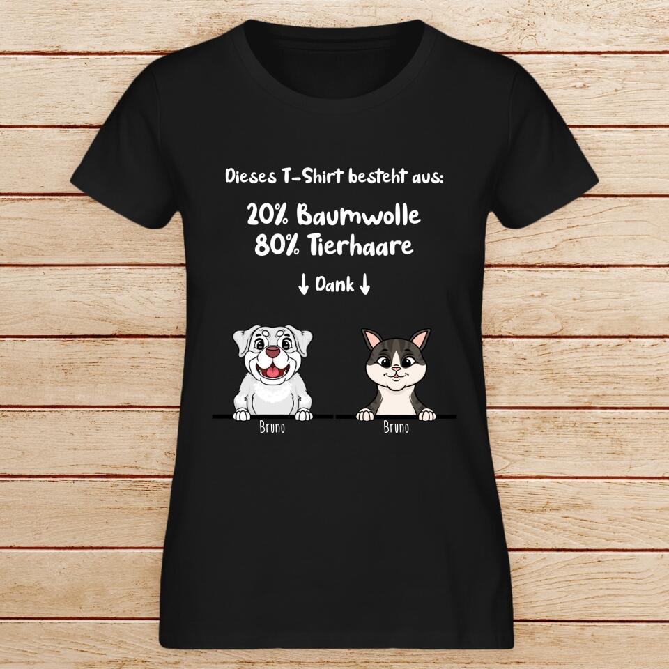 Personalisiertes T-Shirt - 20% Baumwolle - 80% Tierhaare mit 1-6 Hunden/Katzen