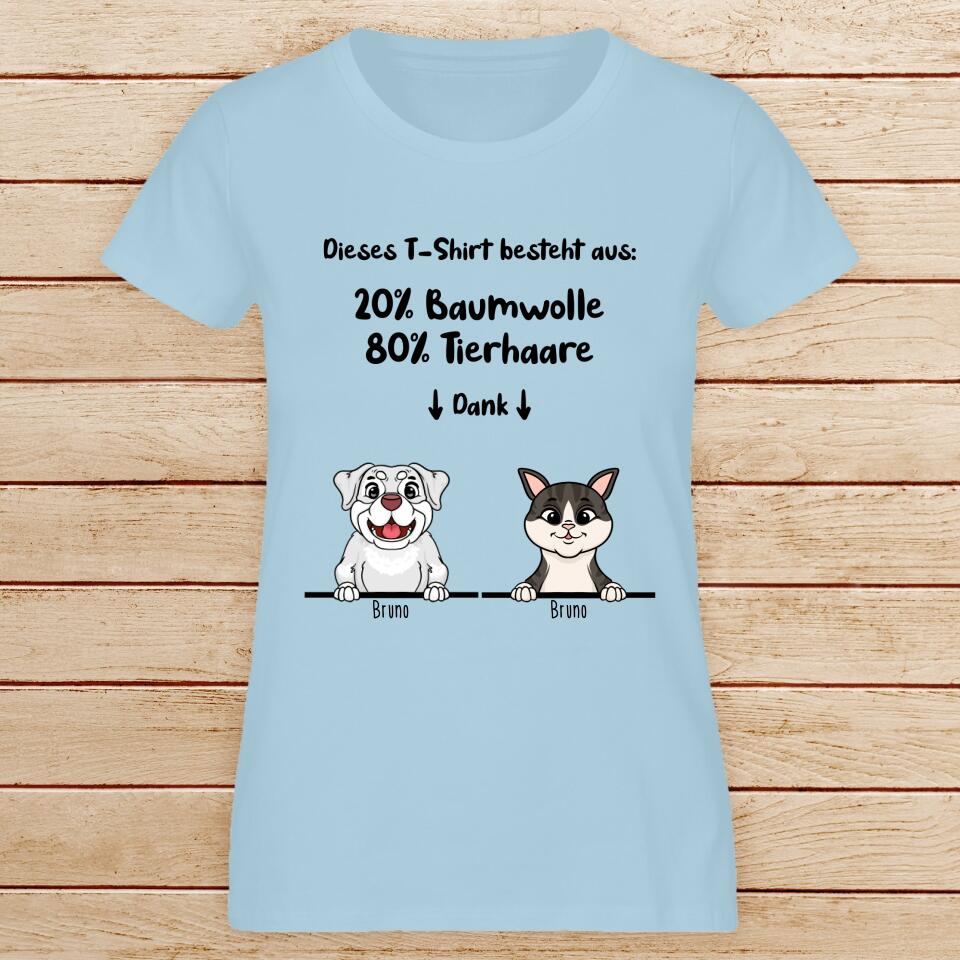 Personalisiertes T-Shirt - 20% Baumwolle - 80% Tierhaare mit 1-6 Hunden/Katzen