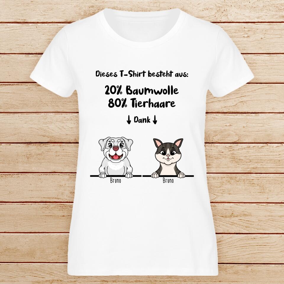 Personalisiertes T-Shirt - 20% Baumwolle - 80% Tierhaare mit 1-6 Hunden/Katzen