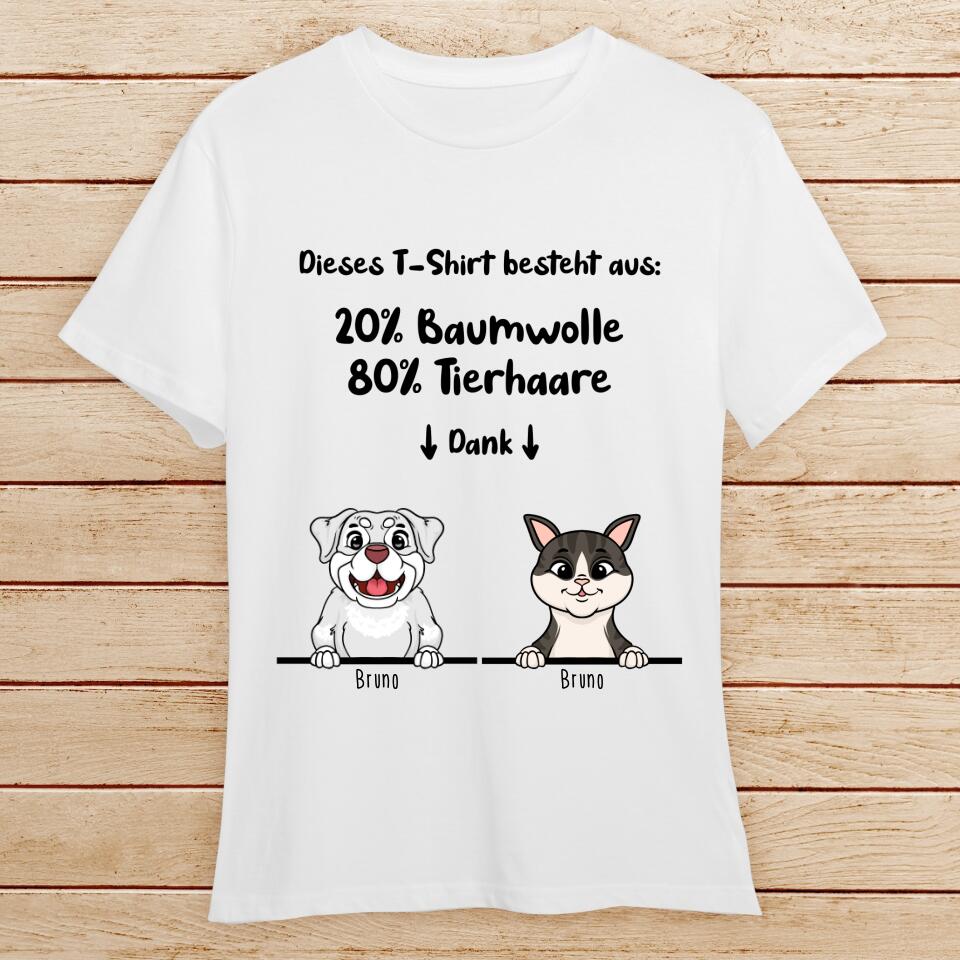 Personalisiertes T-Shirt - 20% Baumwolle - 80% Tierhaare mit 1-6 Hunden/Katzen