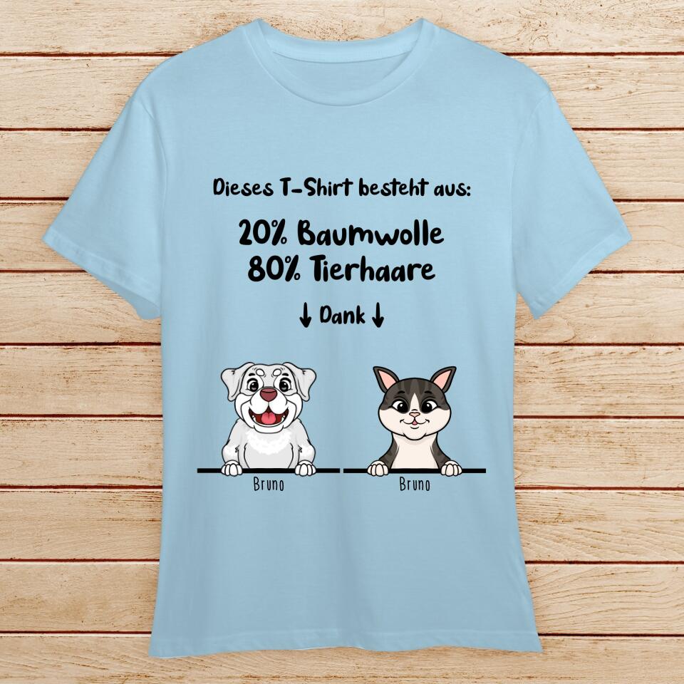 Personalisiertes T-Shirt - 20% Baumwolle - 80% Tierhaare mit 1-6 Hunden/Katzen