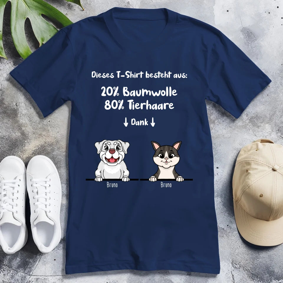 Personalisiertes T-Shirt - 20% Baumwolle - 80% Tierhaare mit 1-6 Hunden/Katzen