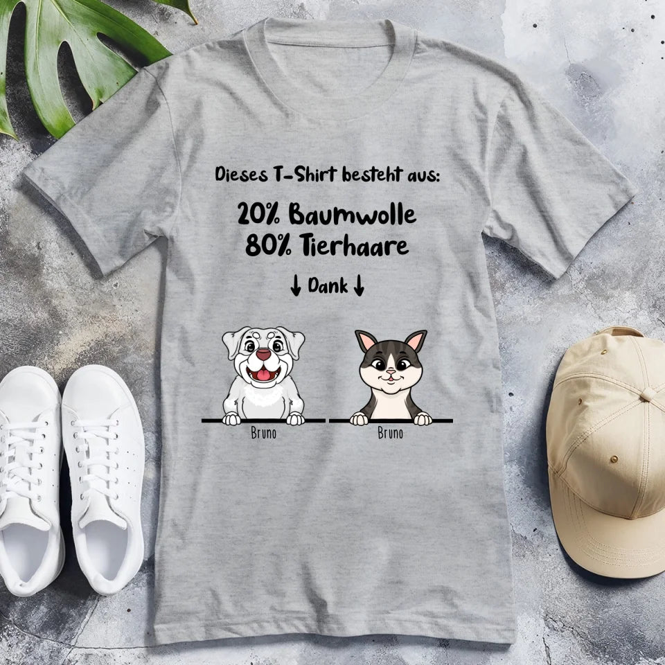 Personalisiertes T-Shirt - 20% Baumwolle - 80% Tierhaare mit 1-6 Hunden/Katzen