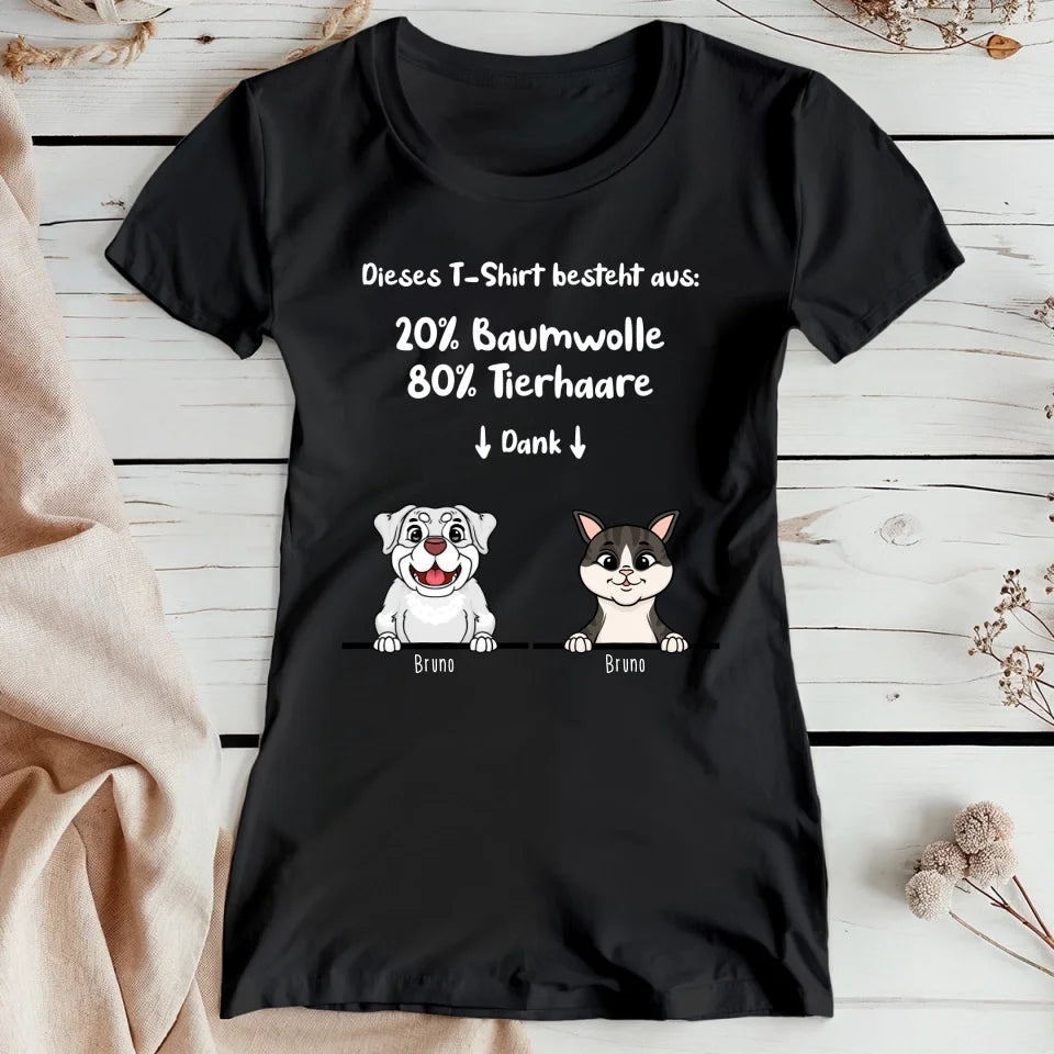 Personalisiertes T-Shirt - 20% Baumwolle - 80% Tierhaare mit 1-6 Hunden/Katzen