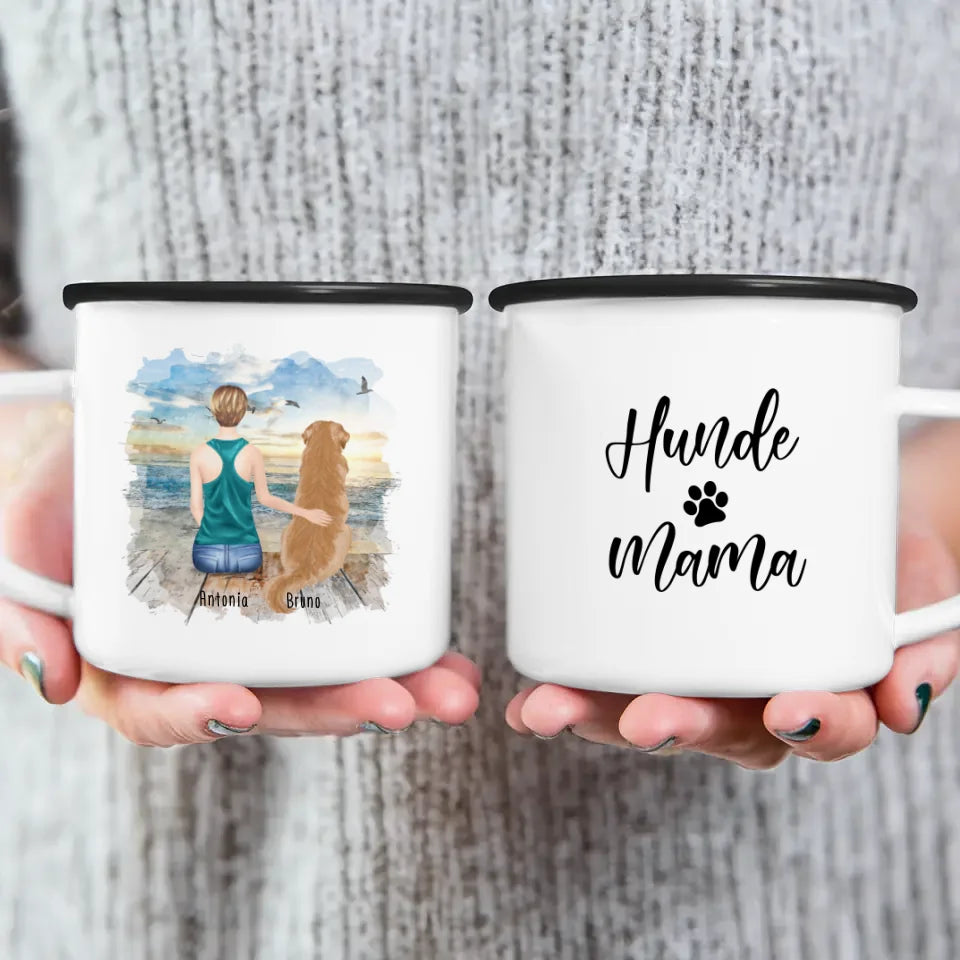 Personalisierte Tasse mit Hund und Frau (1 Hund + 1 Frau)