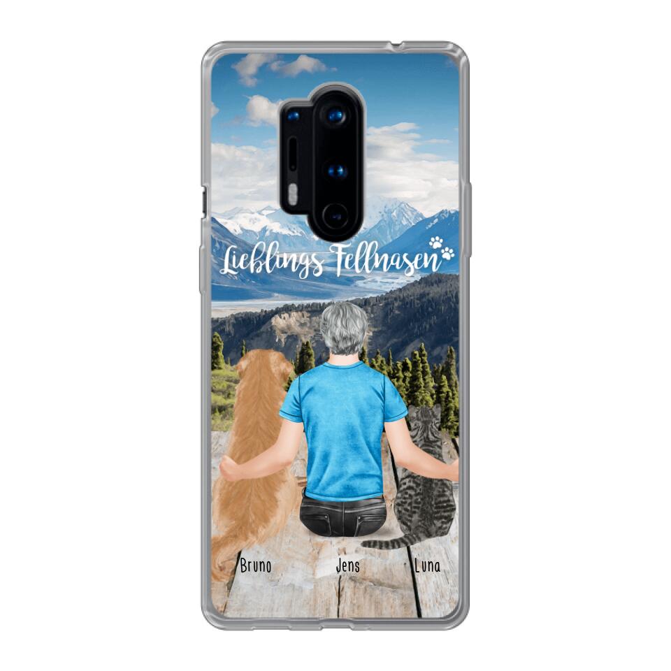 Personalisierte Handyhülle mit 1 Mann + 2 Hunde/Katzen - OnePlus