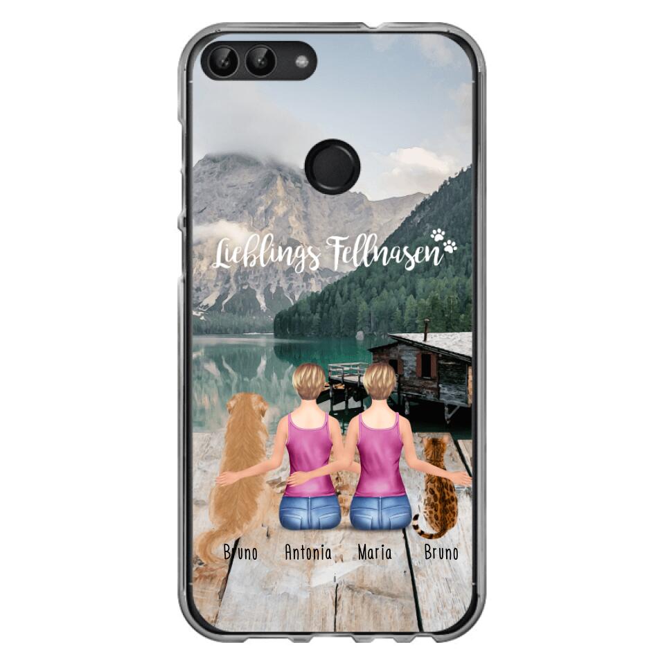 Personalisierte Handyhülle mit 2 Frauen + 2 Hunde/Katzen - Huawei