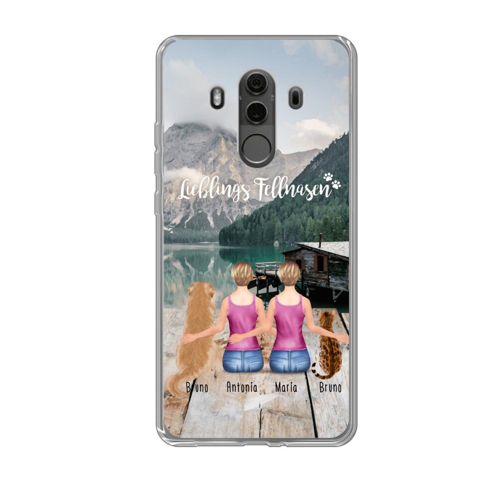 Personalisierte Handyhülle mit 2 Frauen + 2 Hunde/Katzen - Huawei