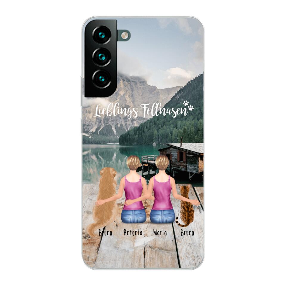 Personalisierte Handyhülle mit 2 Frauen + 2 Hunde/Katzen - Samsung