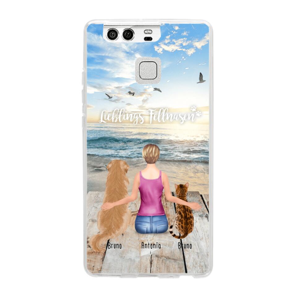 Personalisierte Handyhülle mit 1 Frau + 2 Hunde/Katzen - Huawei