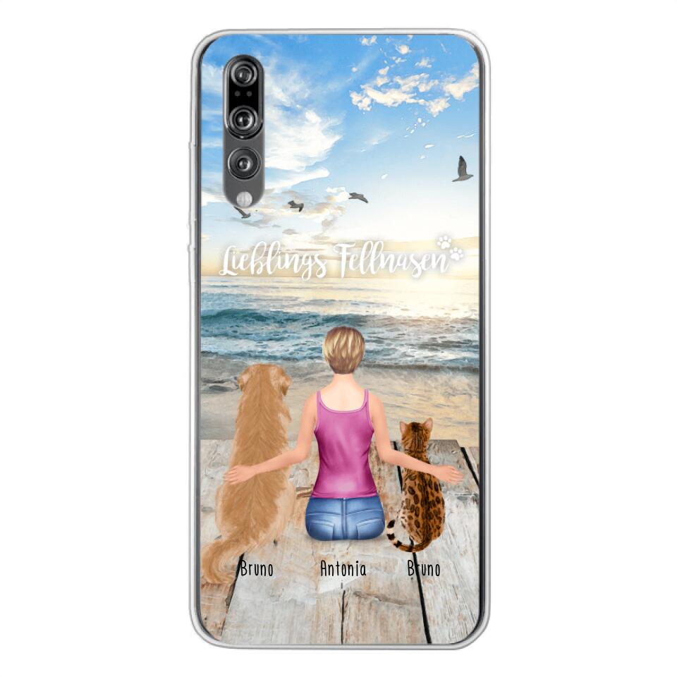 Personalisierte Handyhülle mit 1 Frau + 2 Hunde/Katzen - Huawei